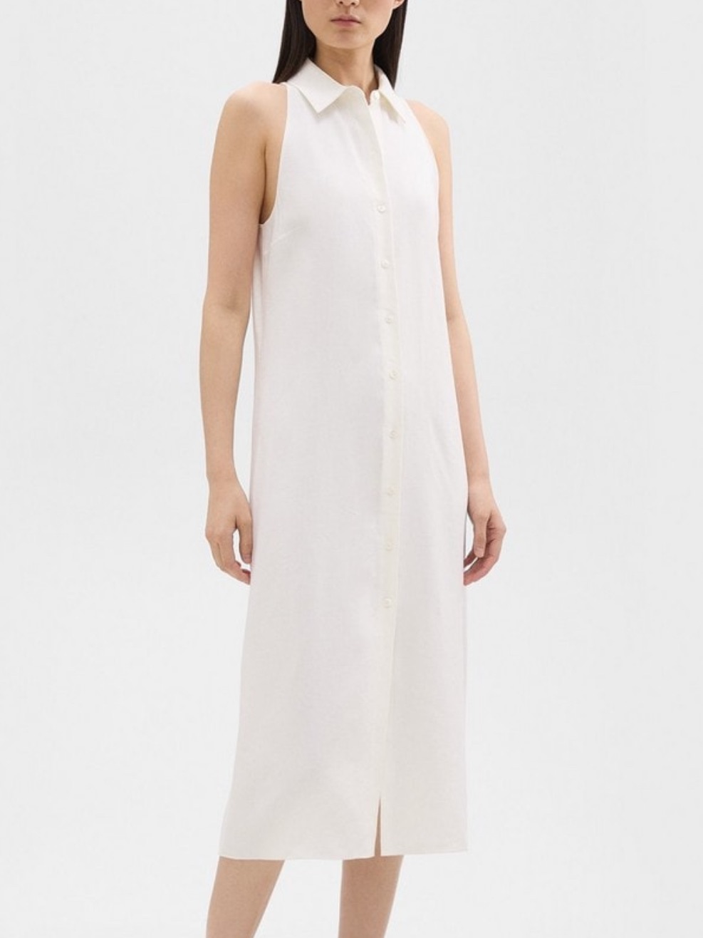 Theory Halter Neck White Button-Front Midi Shirt Dress